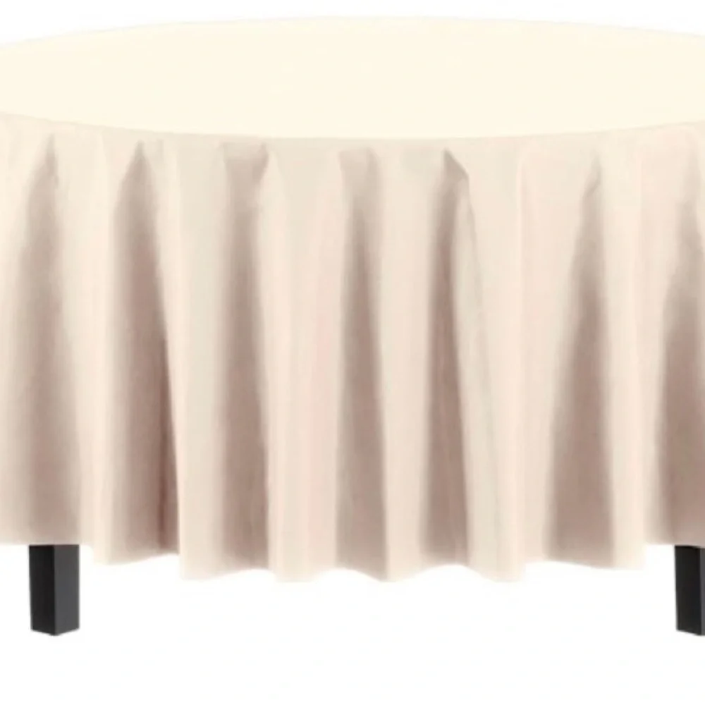 12-Pack Premium Plastic disposable Tablecloth 84in. Round Table Cover Ivory-NWT
